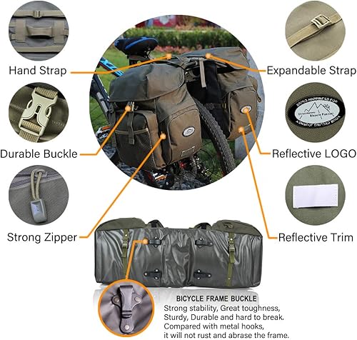Miniatura 5 de Dreamoon Alforjas de bicicleta de 50 litros, impermeable, bolsa de transporte de bicicleta con funda de lluvia, bolsa de asiento trasero de