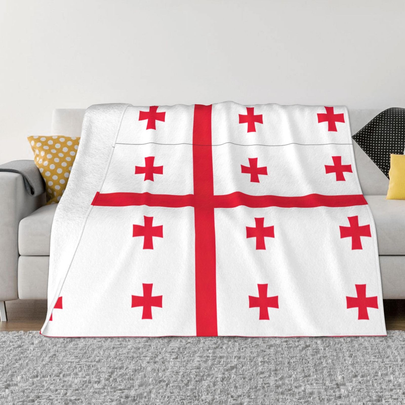 Couverture en micro-polaire douce Géorgie : plaid lit flanelle anti-boulochage pliable