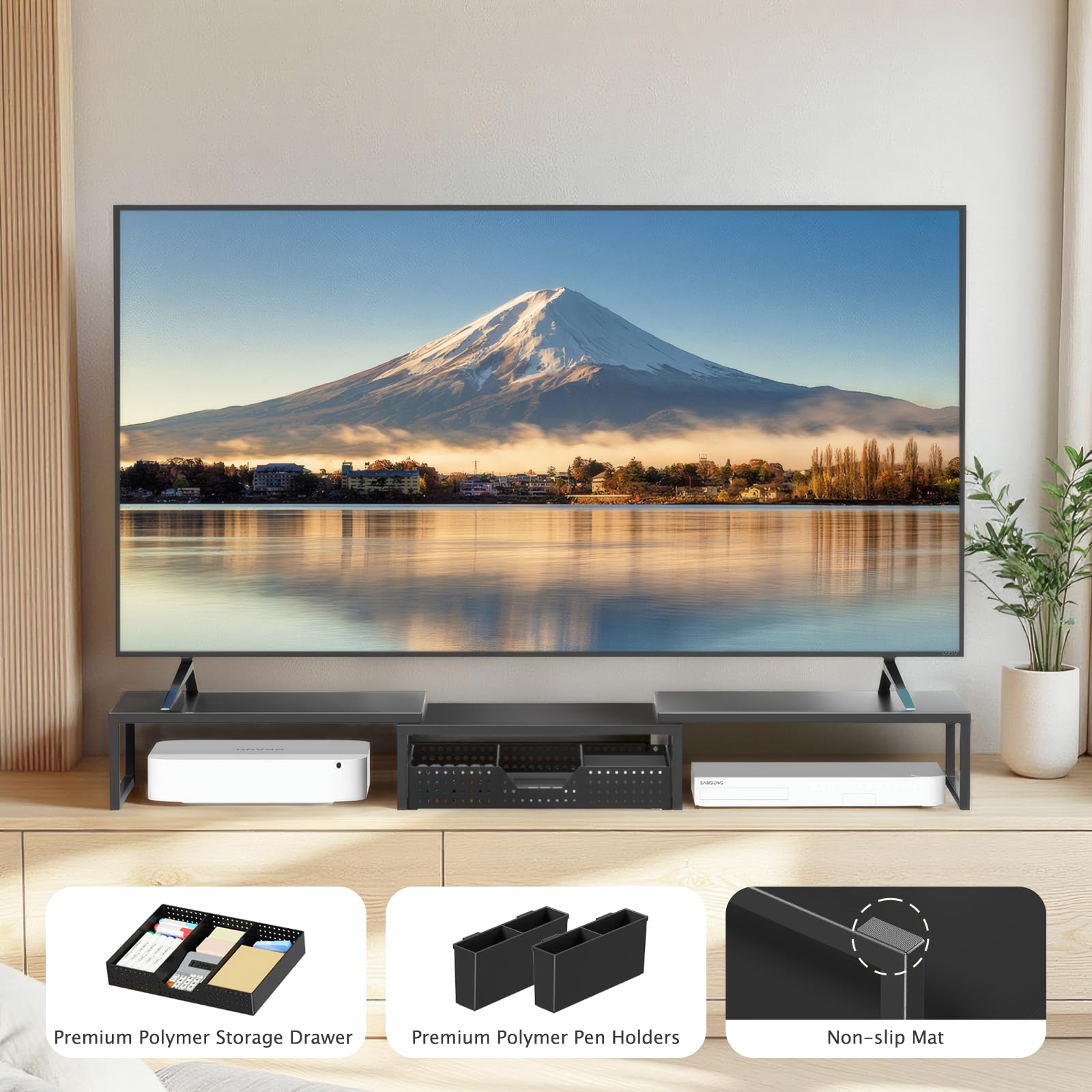 OPNICE Supporto per monitor del computer a 2 livelli con cassetto, organizer e accessori da scrivania, accessori per scrivania da ufficio, accessori per monitor del computer, organizer da scrivania