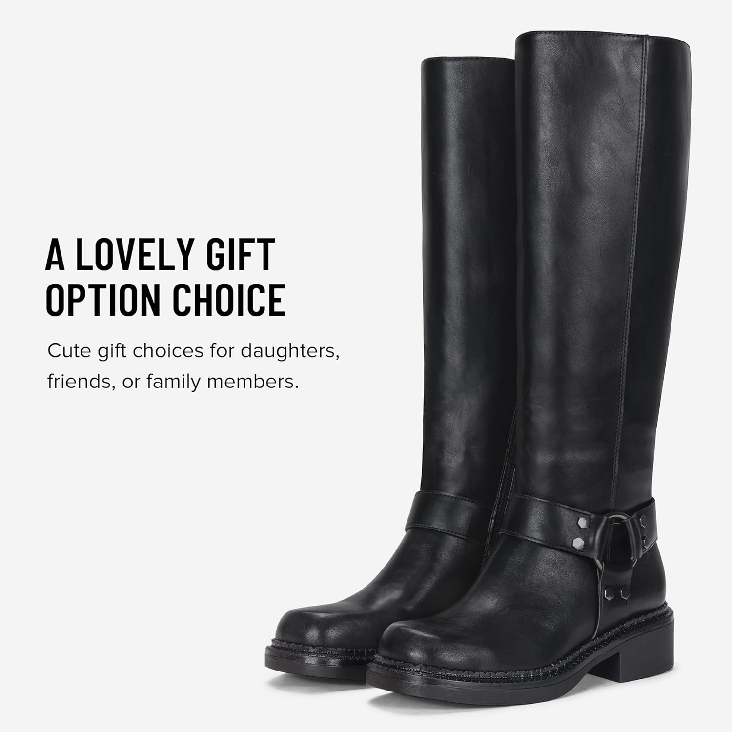 Vepose Women's Knee High Boots, Tall Riding Square Toe Chunky Low Heel Motorcycle Boots with Rivets - Image 8