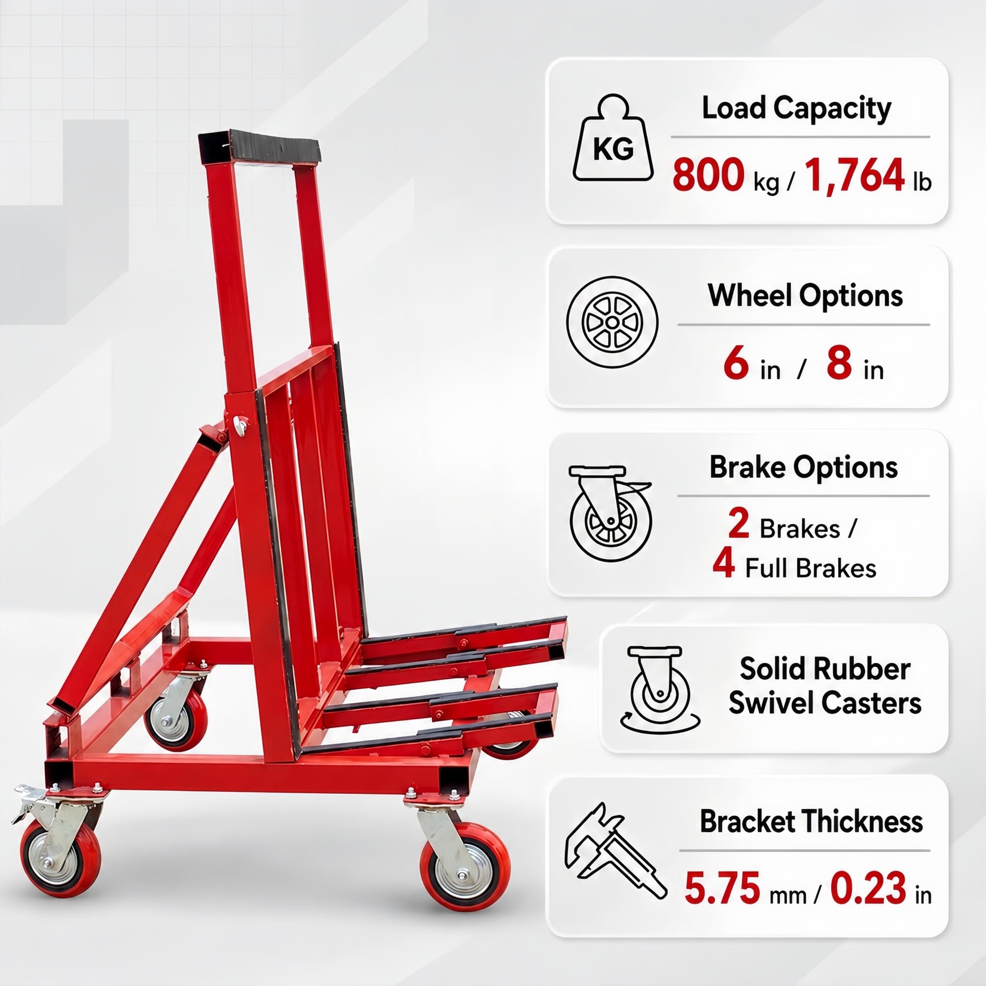 Klappbarer Plattenwagen for Platten, Glas, Stein und Türen | Verstellbare Rückenlehne und erweiterbare Plattform for breite Formate(8IN 4BRAKE)