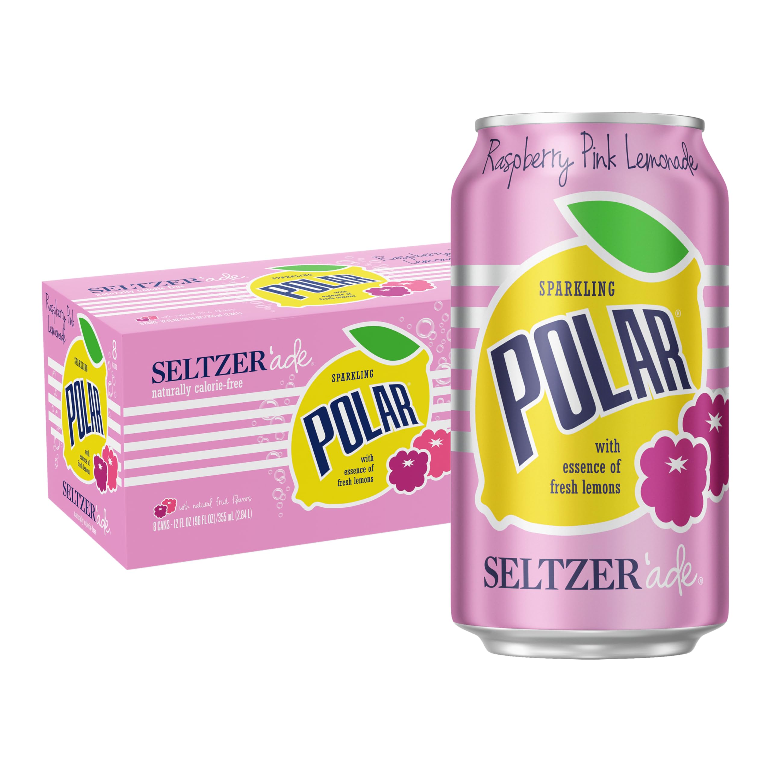 Seltzer Raspberry Pink Lemonade, 12 Fl oz cans, 8pk