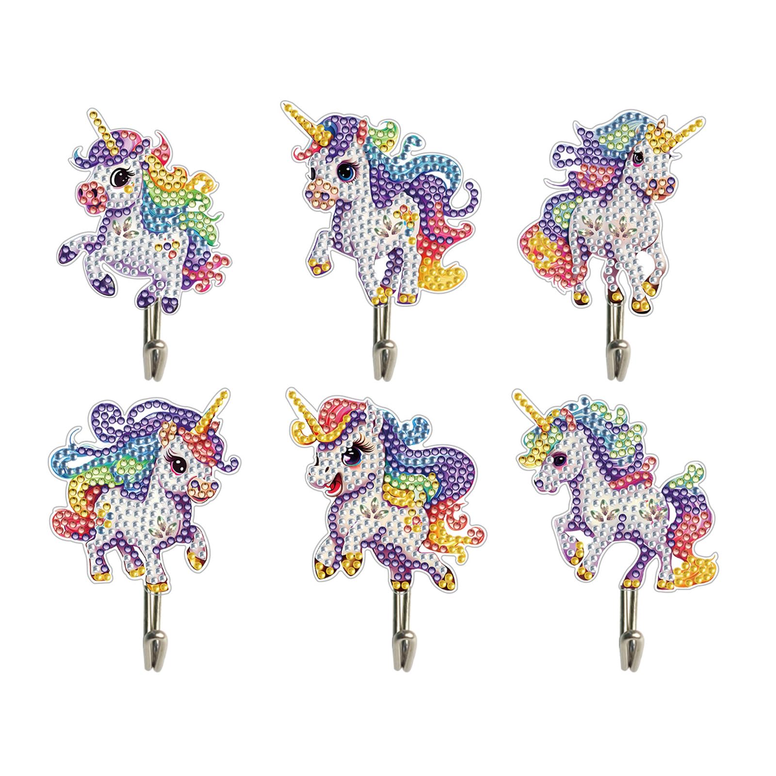 DIY Diamond Painting Ganci Autoadesivi, 6 Pezzi Diamante Pittura e Decorazione Unicorno Ganci, Appendiabiti per Bagno Cucina Ingresso 5D Pittura a Diamante Decorazione per Bambini e Adulti