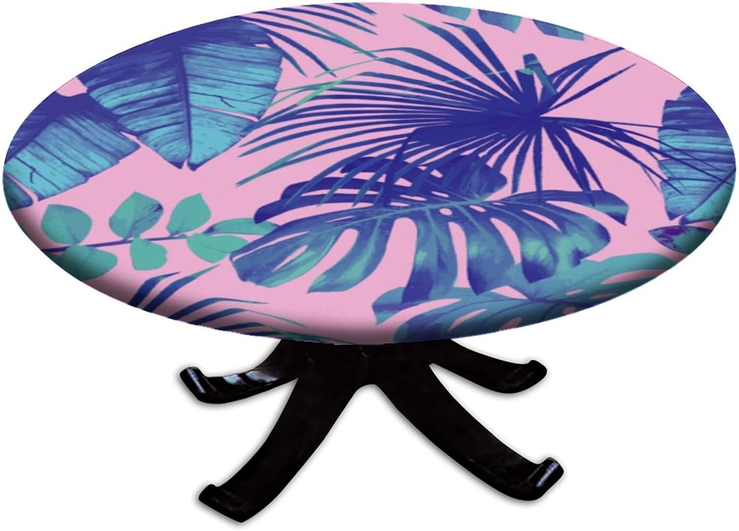 Tropical Palm Leaf Print Round Waterproof Table Cover, Stain-Resistant Wipeable Table Cover, for Kitchen Dining Coffee Table Fit for 44" Table