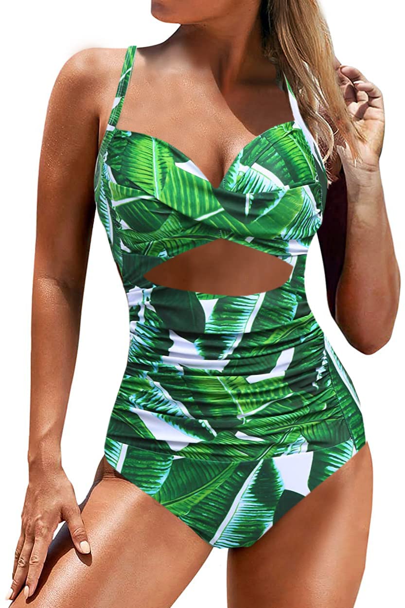 JFAN Traje de baño de una Pieza de Verano para Mujer con Cintura Estrecha y Soporte Cruzado para el Pecho