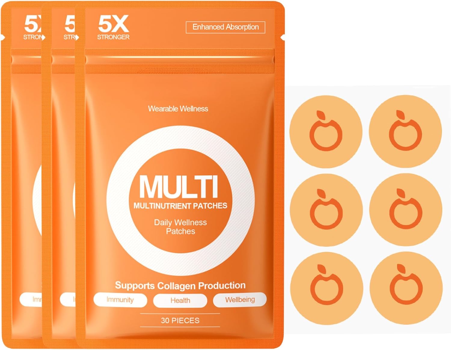 3PCS Multi-Nutrient Daily Wellness Patches, 5X Enhanced Absorption for Collagen Production Support, Vegan Plant-Based Formula,90 Long-Lasting Transdermal Patches for Relaxation&Immunity