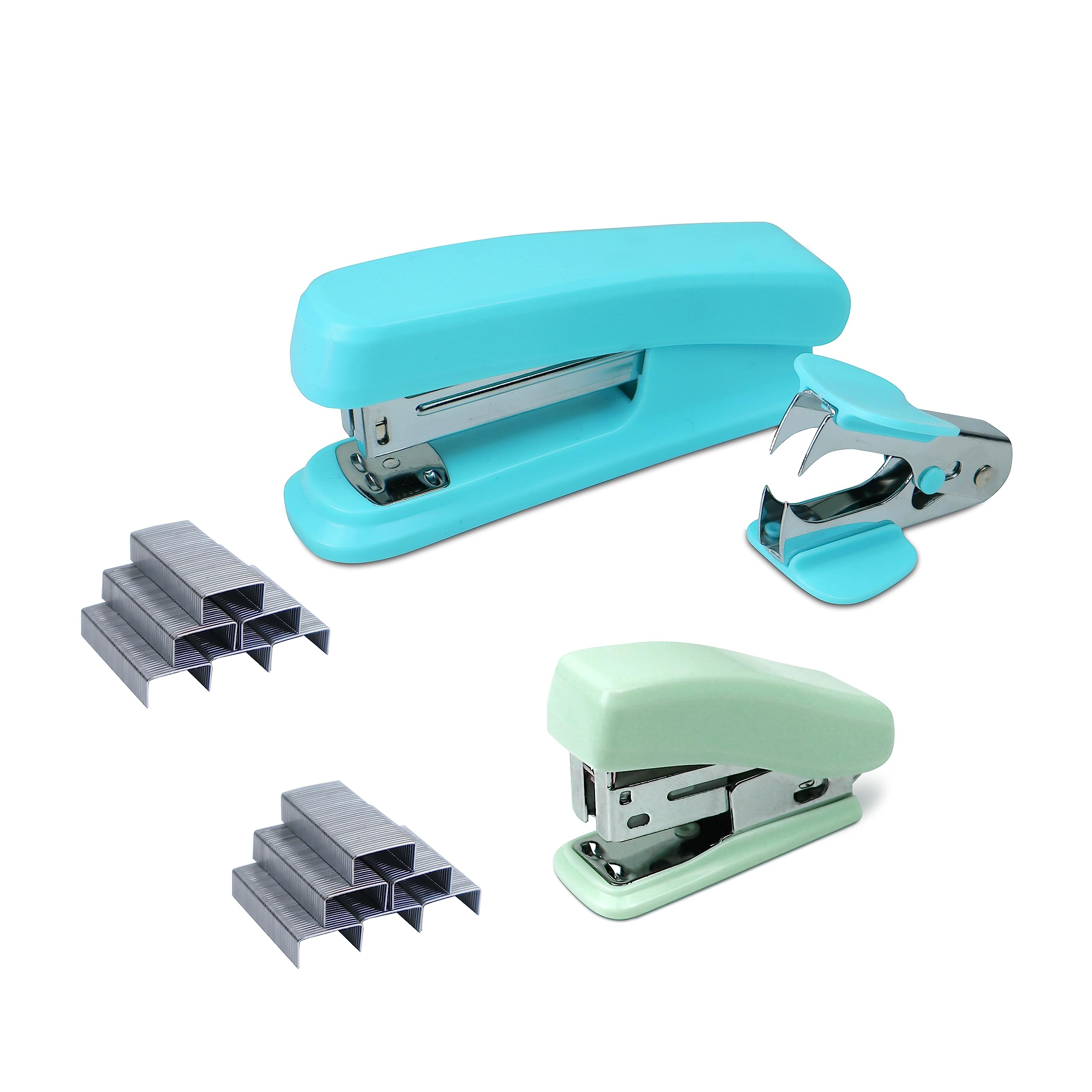 NFI essentials Mini & Medium Staplers Desktop Stapler with Staple Remover & 640 Staples, Cute Stapler Gift for Student and Office Use (STAT-9 & 10)