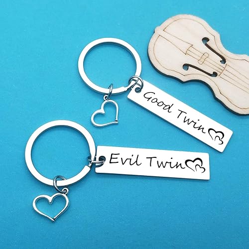 Miniatura 3 de Xiahuyu Regalos para gemelos, gemelos, gemelos, niñas, niños, regalo de Good Twin Evil Twin Twin, juego de llaveros a juego, regalo de joyería para