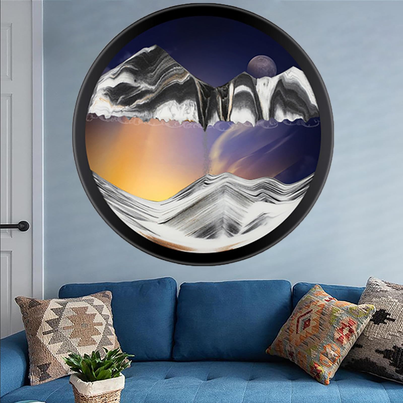 Lkqtnda K Sand Art Liquid Motion, 360° Rotate Wall Mounted Moving Sand Art Decor, 3D Dynamic Sand Painting Deep Sea Sandscape Glass Crafts Solid Wood Frame, Relaxing Relieve Depression,-24In/61Cm