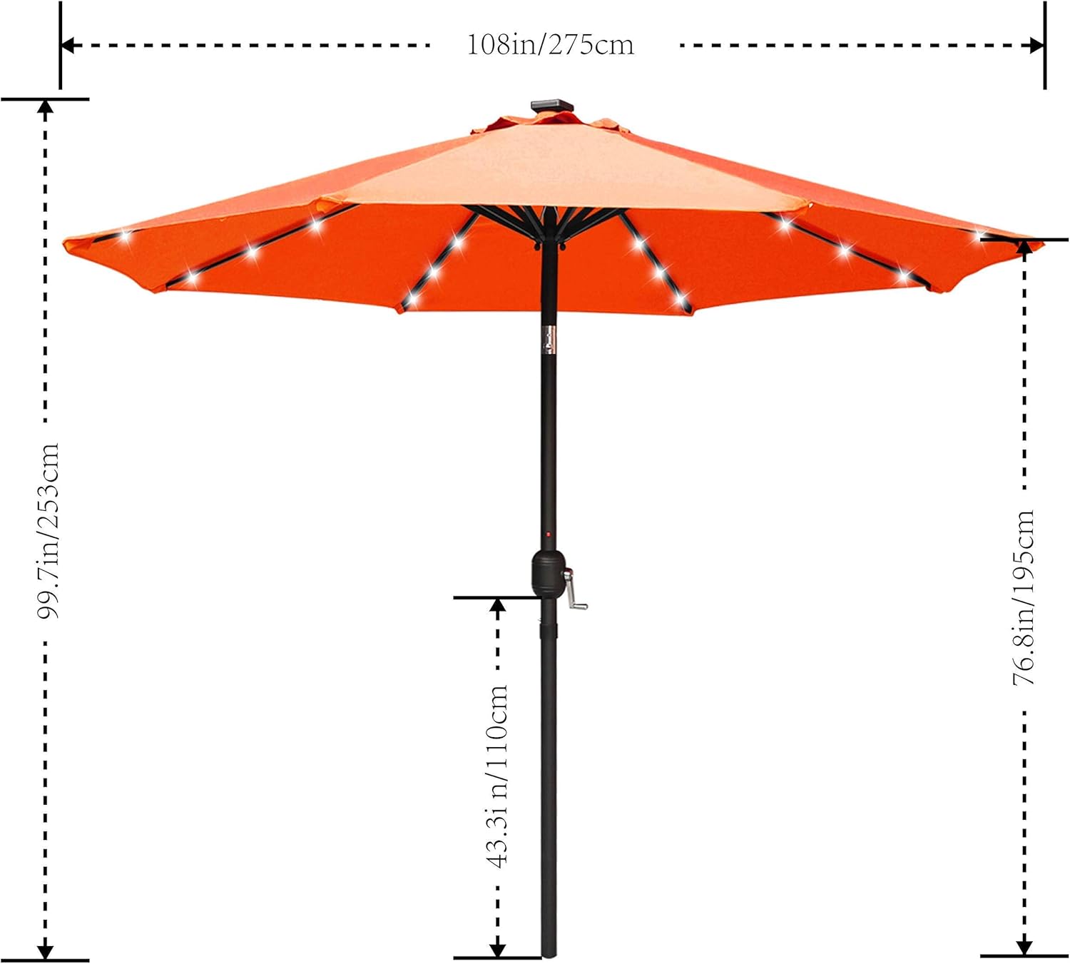 MASTERCANOPY 9ft Maket Patio Umbrella 9ft 32 LED Lighted Patio Umbrella (Orange)