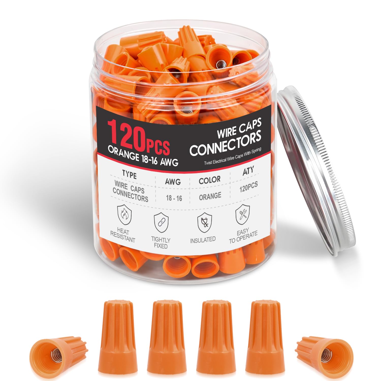 Nilight 120PCS Orange Wire Connectors Kit 18-16 AWG Electric Wire Caps