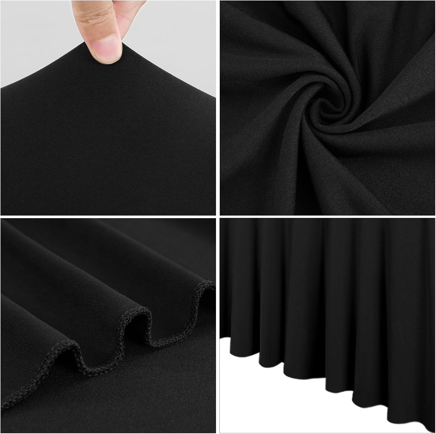 4 Pack 6Ft Spandex Table Skirts Black Stretch Tablecloth with Skirt for 6 Foot Rectangle Tables, One-Piece Wrinkle Resistant Fitted Stretchable Table Covers for Wedding Party Banquet Trade Show