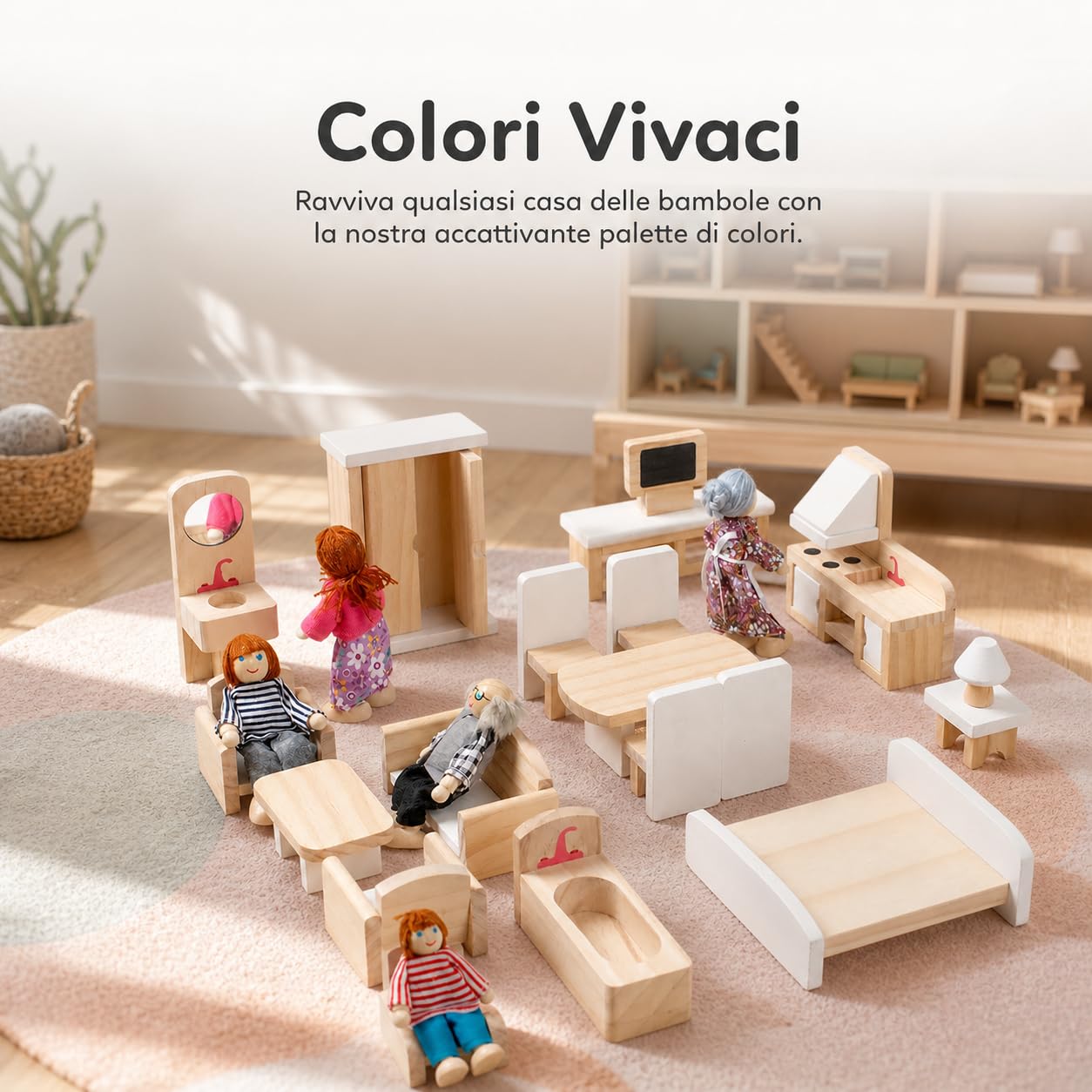 Mobili in Legno per Casa delle Bambole, Set di mobili in legno per casa delle bambole modello B