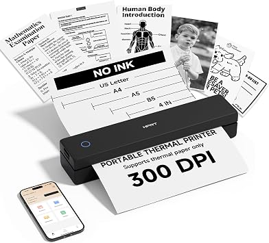 HPRT Inkless Portable Printer Wireless for Travel,Thermal Printer Supports 8.5" x 11" US Letter&A4&A5,Compatible with iOS,Android, Laptop, MT620 Pro,300 DPI,Black