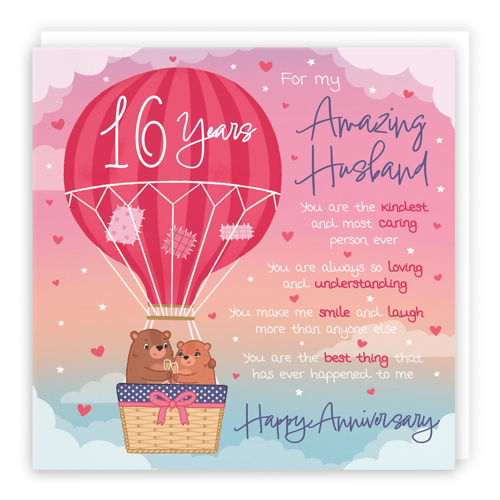Hunts England, Large Husband 16th Anniversary Poem Card, Love Is In The Air, Beautiful Love Verse, Cute Bears