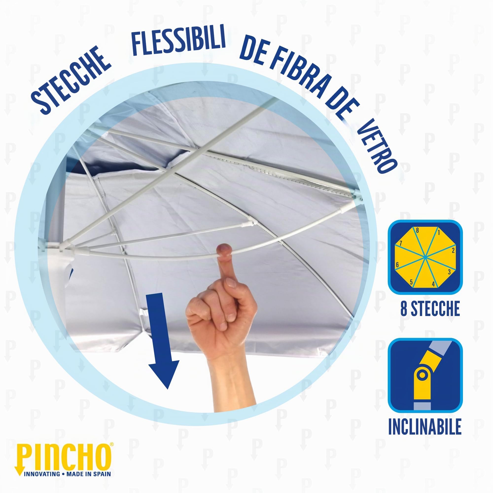 Pincho Ombrellone da spiaggia antivento, 240 cm,grande ombrellone, tetto di ventilazione, protezione UV 50, materiali di qualità,la struttura in alluminio resistente, 8 stecche in fibra di vetro.