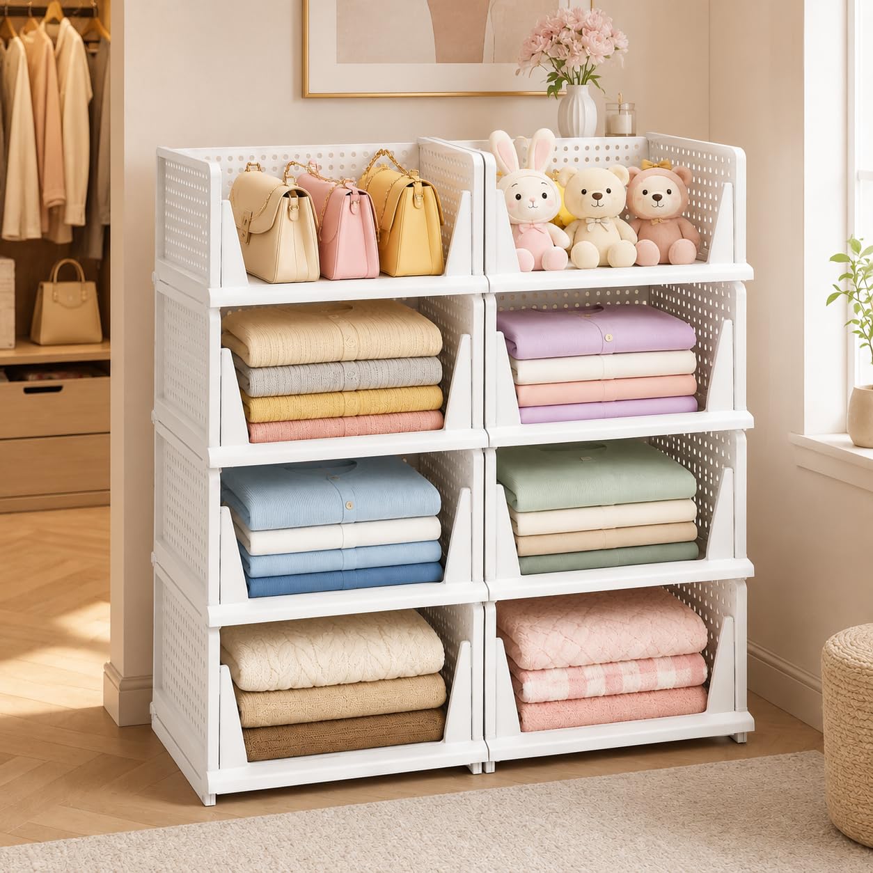 Kleiderschrank Organizer –8er Set, stapelbar, für Kleidung & Schlafzimmer