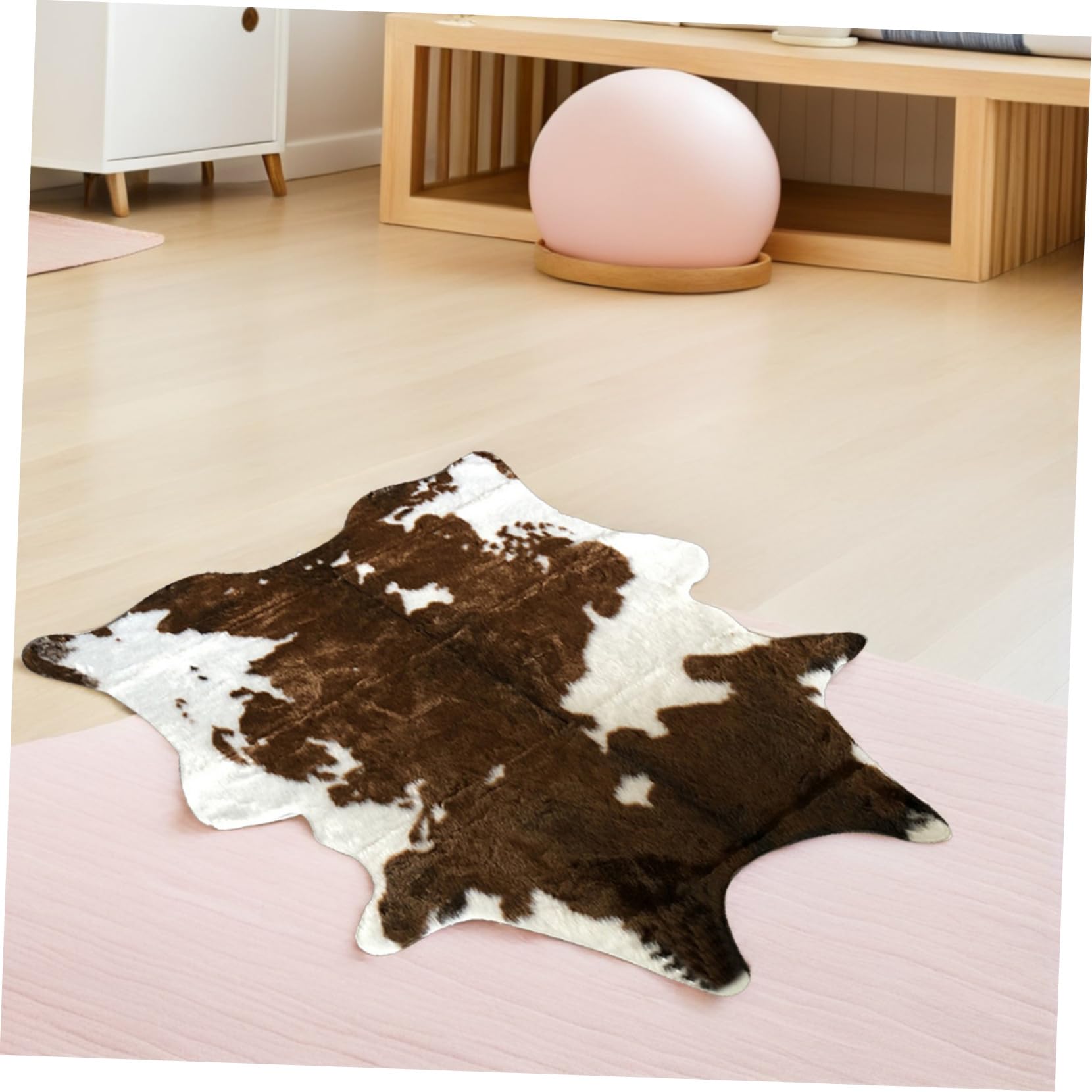 Tappeto Decorativo Irregolare Effetto Mucca 110x84 Cm in Pelliccia Sintetica Spessa Morbida Coperta da Pavimento e Cuscino da Casa per Ingresso Cucina Bagno