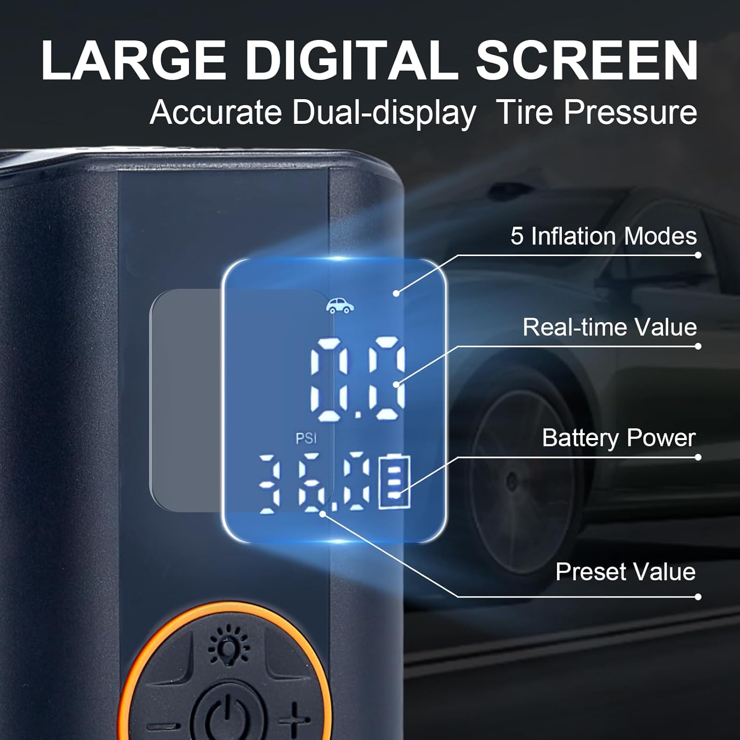 Tire Inflator Portable Air Compressor Cordless Rechargeable Mini Air Pump, with Digital Pressure Gauge & LED Lights, 150PSI Max Tire Pump for Motorcycles Bikes Cars Balls