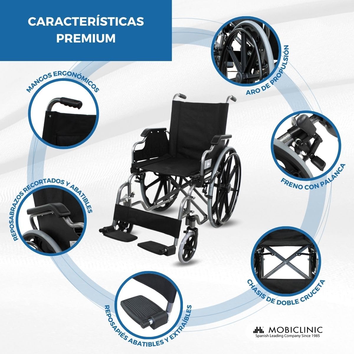 Mobiclinic®, Silla de ruedas plegable, Mod. giralda, Marca española, Para ancianos, Acero, Reposapiés extraíbles y reposabrazos abatibles, Negro, Asiento 46 cm, Ultraligera