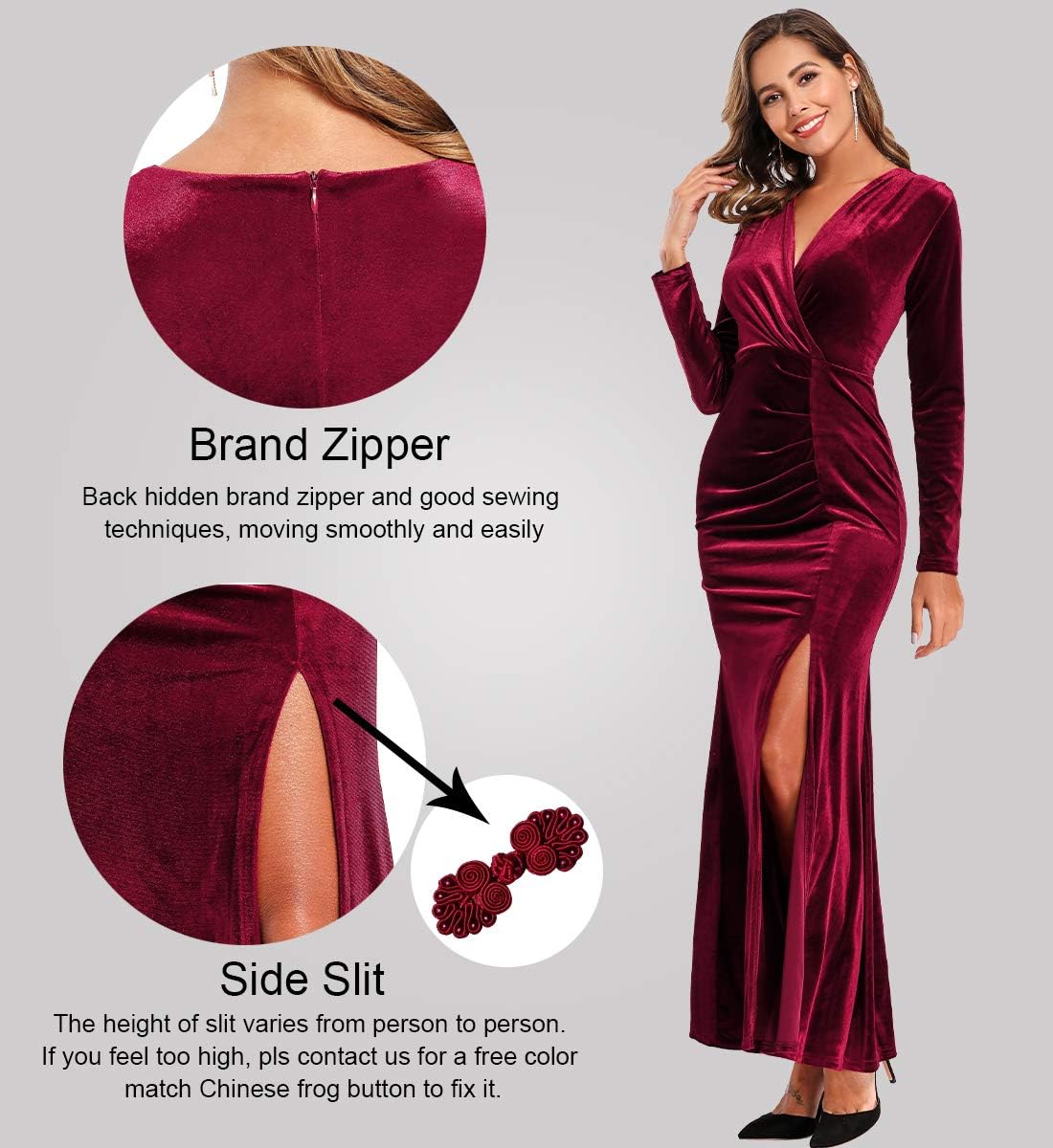 Ababalaya Long Sleeve Wrap Velvet Long Formal Dresses Cocktail Dress - Image 4