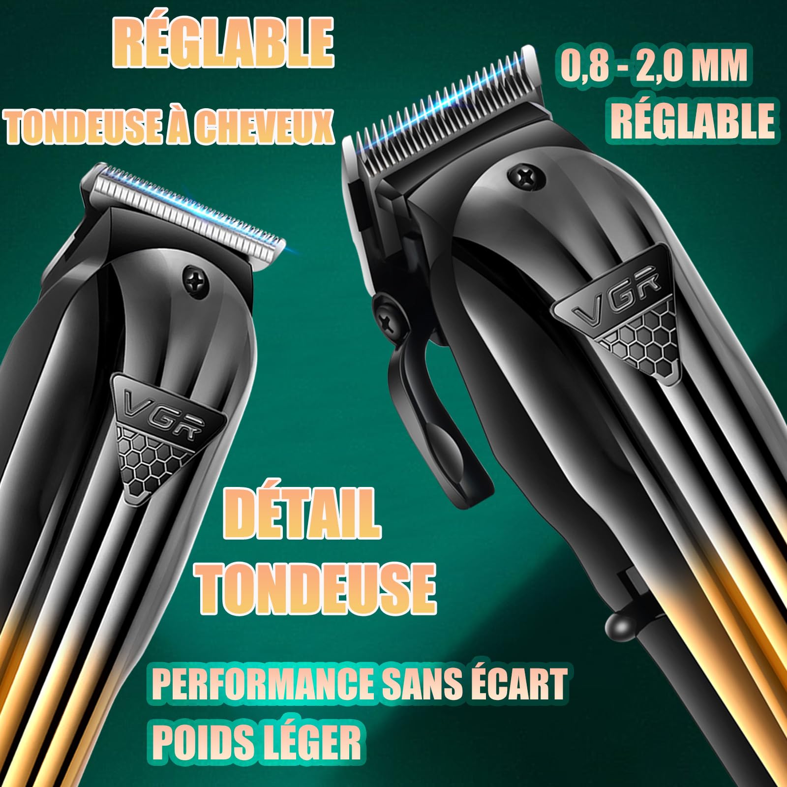 VGR 644 Tondeuse Pour Hommes Professionnelle | Tondeuse à Barbe Sans Fil & Rasoir Électrique, Kit de Coupe de Cheveux Rechargeable 3 Pièces avec Écran LED