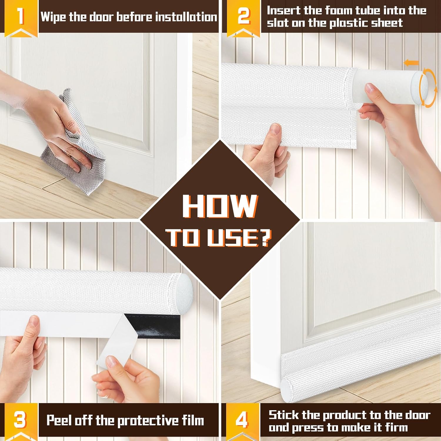 Door Draft Stopper 36 inches White, Single-Sided Sound Proof Door Noise Blocker and Door Bottom Seal Strip Stopper, Energy-Saving Under Door Soundproofing Draft Blocker Reduces Light, Sound, Dust