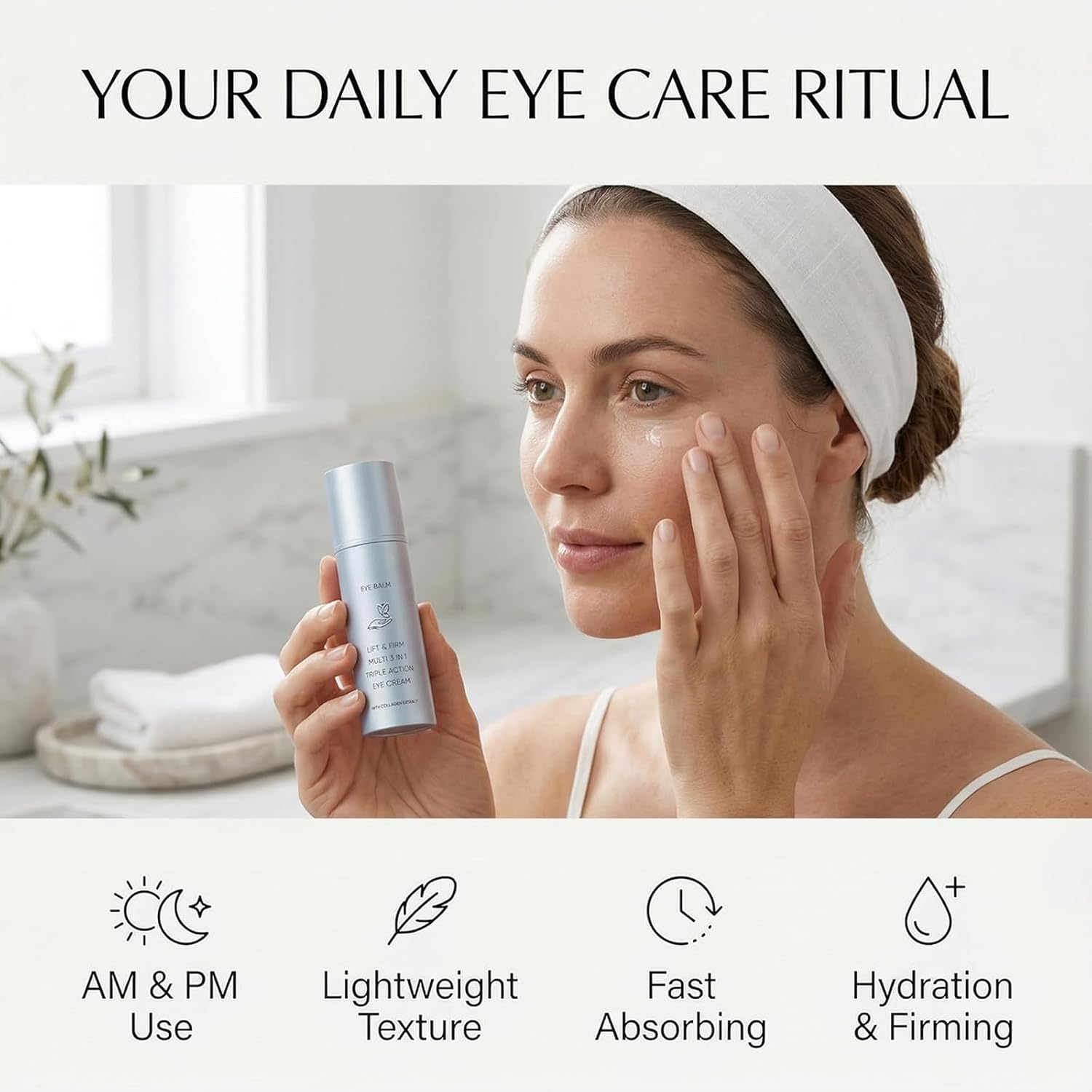 Korean Under Eye Balm 3 in 1, Hydrating Eye Balm Stick for Mature Skin, Firming and Smoothing Under Eye Care, Lightweight Collagen Eye Stick for Fine Lines and Dry Skin (2PC)