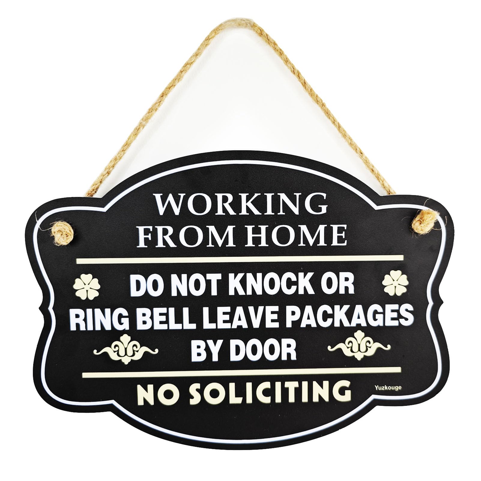 Yuzkouge Working From Home Sign, No Soliciting, PVC Material, 10” x 7” Double-Sided Privacy Sign for Door Black, Minimalist Style