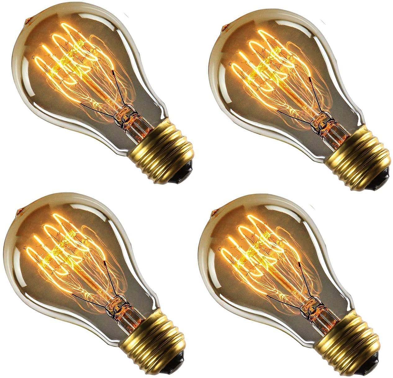 QUESERA® Vintage Light Bulbs Filament Light Bulbs Edison bulbs A19(PACK OF 4) E27 40W Dimmable Squirrel Cage Filament Edison Light Bulb for Restaurant Home Office. (4)