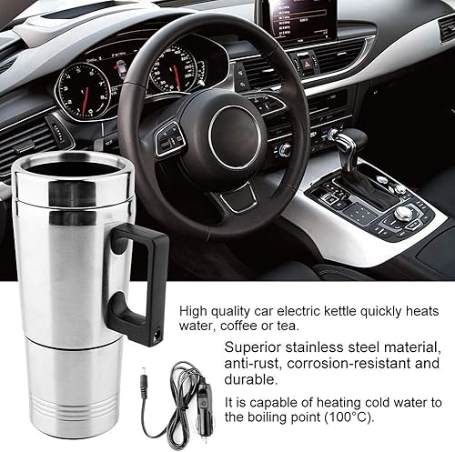 Miniatura 2 de Hervidor de agua caliente para automóvil, 11.8 fl oz + 5.1 fl oz, acero inoxidable, hervidor eléctrico para auto, taza de calefacción de café de 12 V