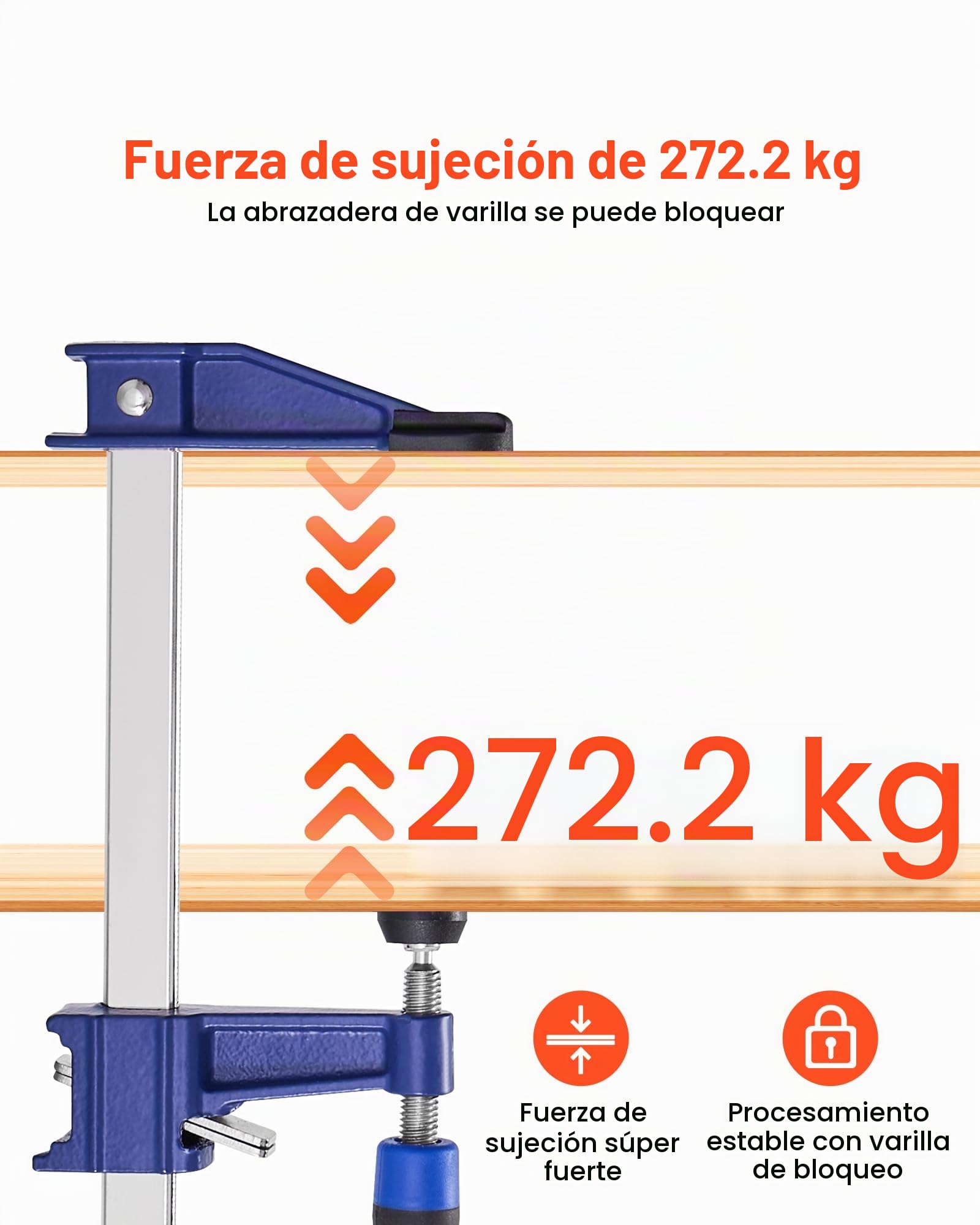 VEVOR Sargentos de Barra para Carpintería, 4 Piezas Apertura de 91,4 cm, Abrazadera en F Bloqueable de Hierro Fundido y Acero al Carbono con Límite de Carga de 272 kg para Carpintería y Metalurgia