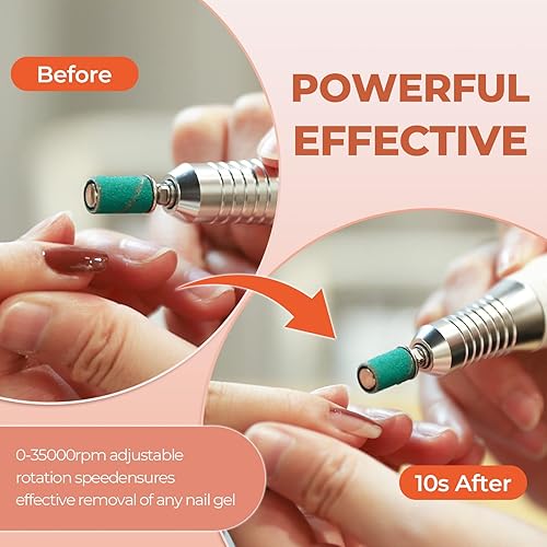 Miniatura 5 de JCMASTER - Taladro de uñas eléctrico, kit profesional de taladro de uñas inalámbrico de 35000 rpm, diseño hacia adelante y reverso, juego de limas