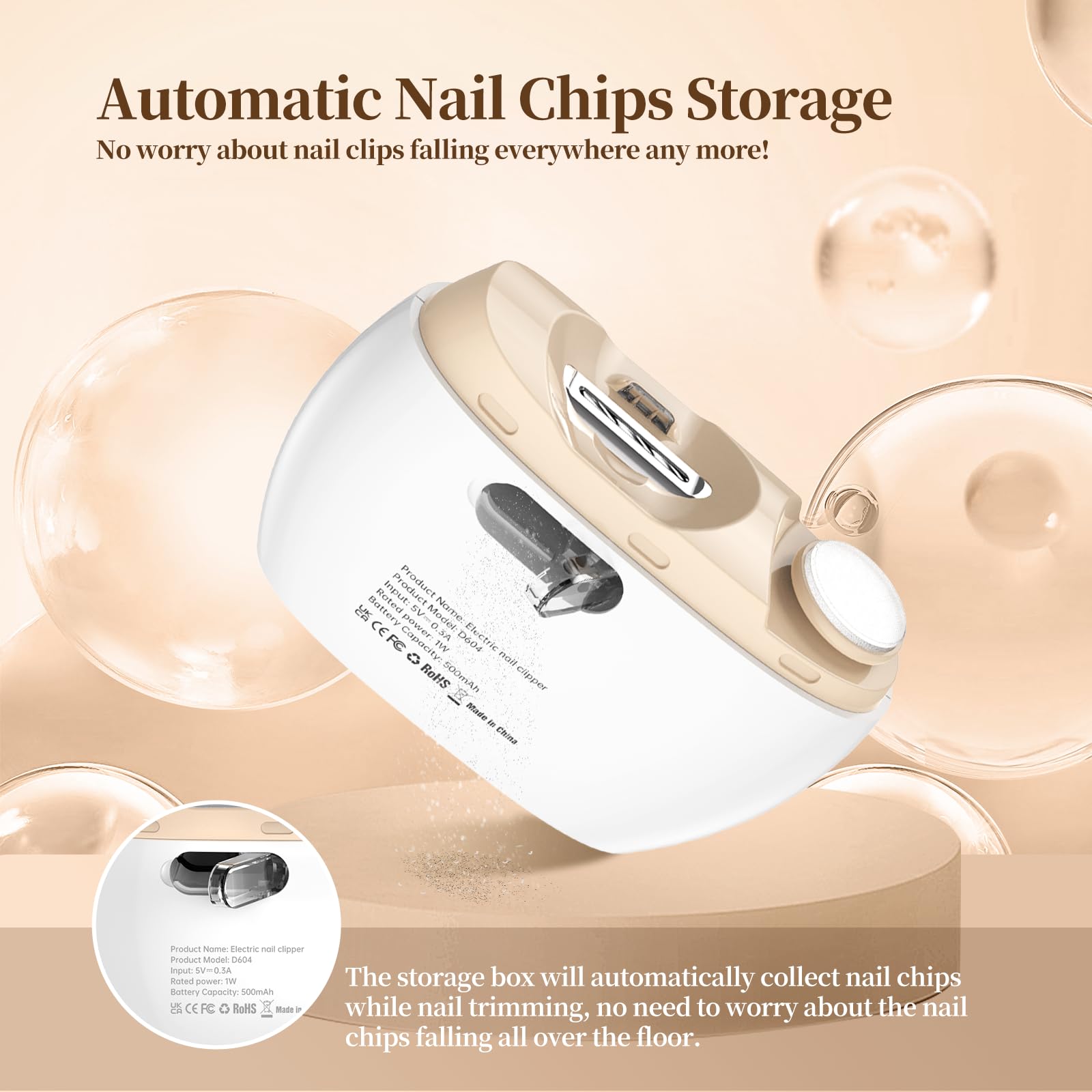 Elektrischer Nagelknipser, Elektrischer Nagelschneider Geeignet für Kinder, Erwachsene und Ältere, Automatischer Nagelknipser mit 2 Einstellbaren Geschwindigkeiten, Nagelknipser mit LED-Licht und Chip