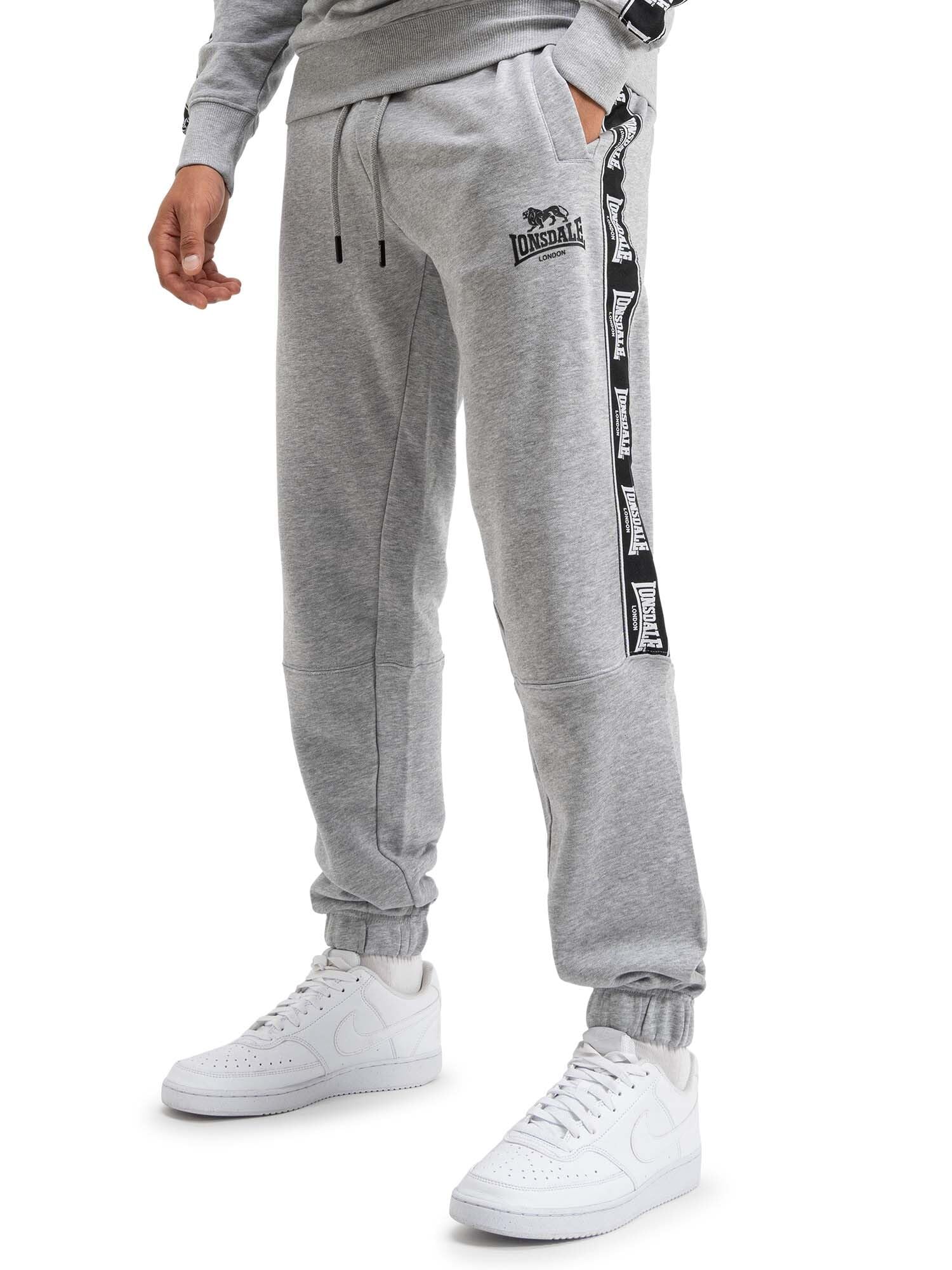 Lonsdale Men's Marl Grey/Black/White Grutness Jogging Bottoms, S