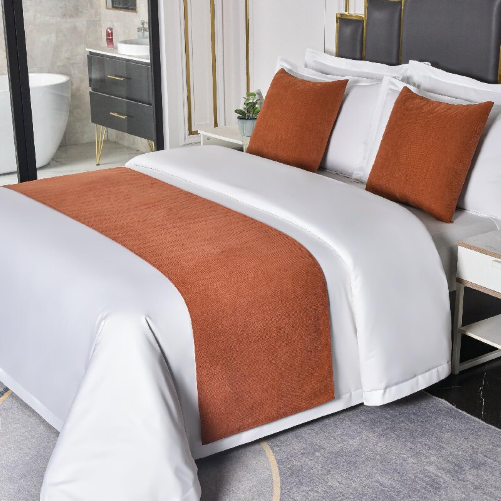 Chemins de Lit Hôtel Écharpes de Lit Couleur Unie Literie Moderne Couvre-lit Décor Couvre-lits Plaids Protecteurs, Orange, Chemin de lit 50x240cm pour lit de 1,8m