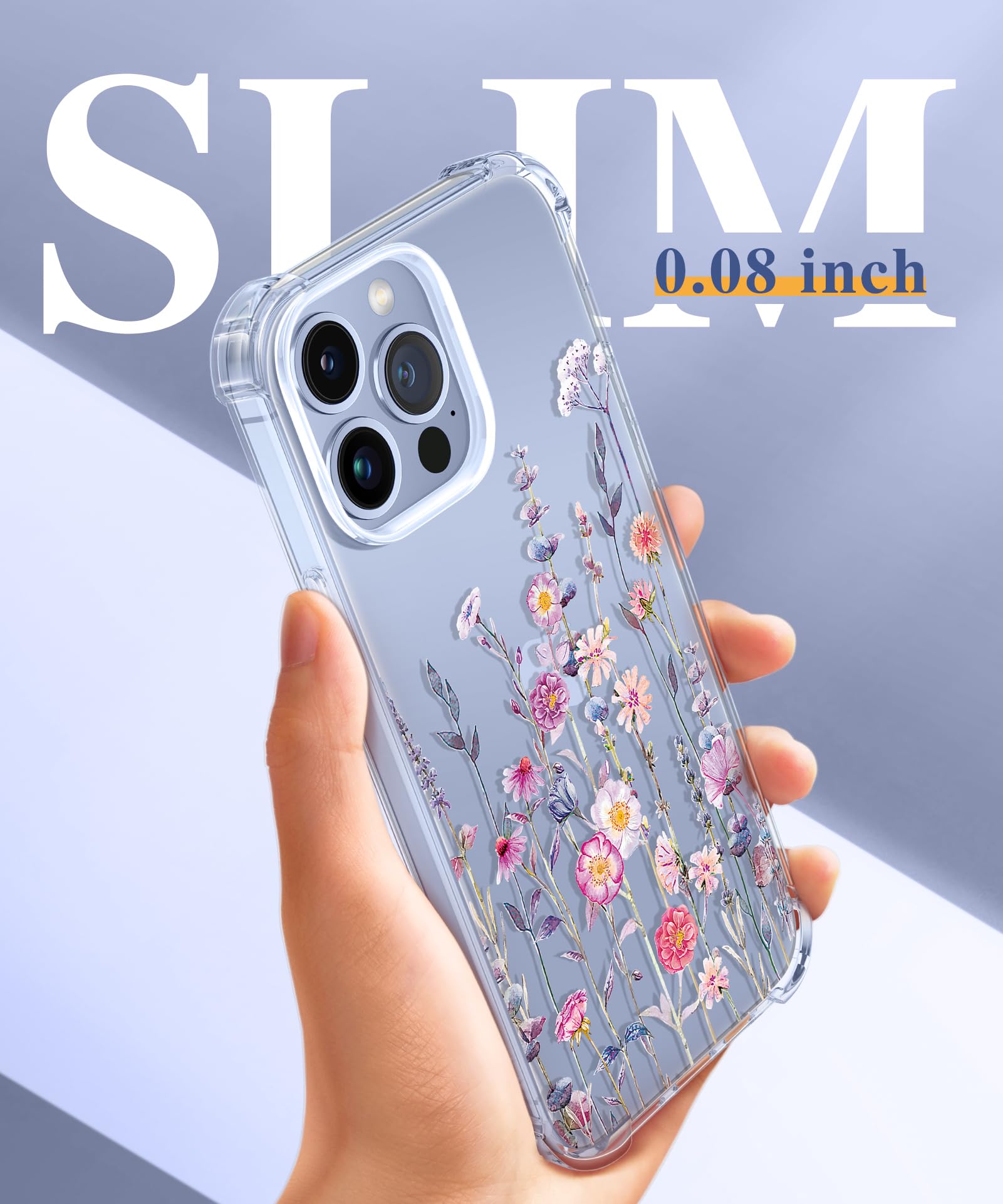 GVIEWIN For IPhone 13 Pro Max Case Floral, With Screen Protector&Camera Lens Protector,[Non Yellowing] Soft Shockproof Clear Phone Protective Cover For Women, Flower Pattern Design 6.7"(Floratopia - View #7