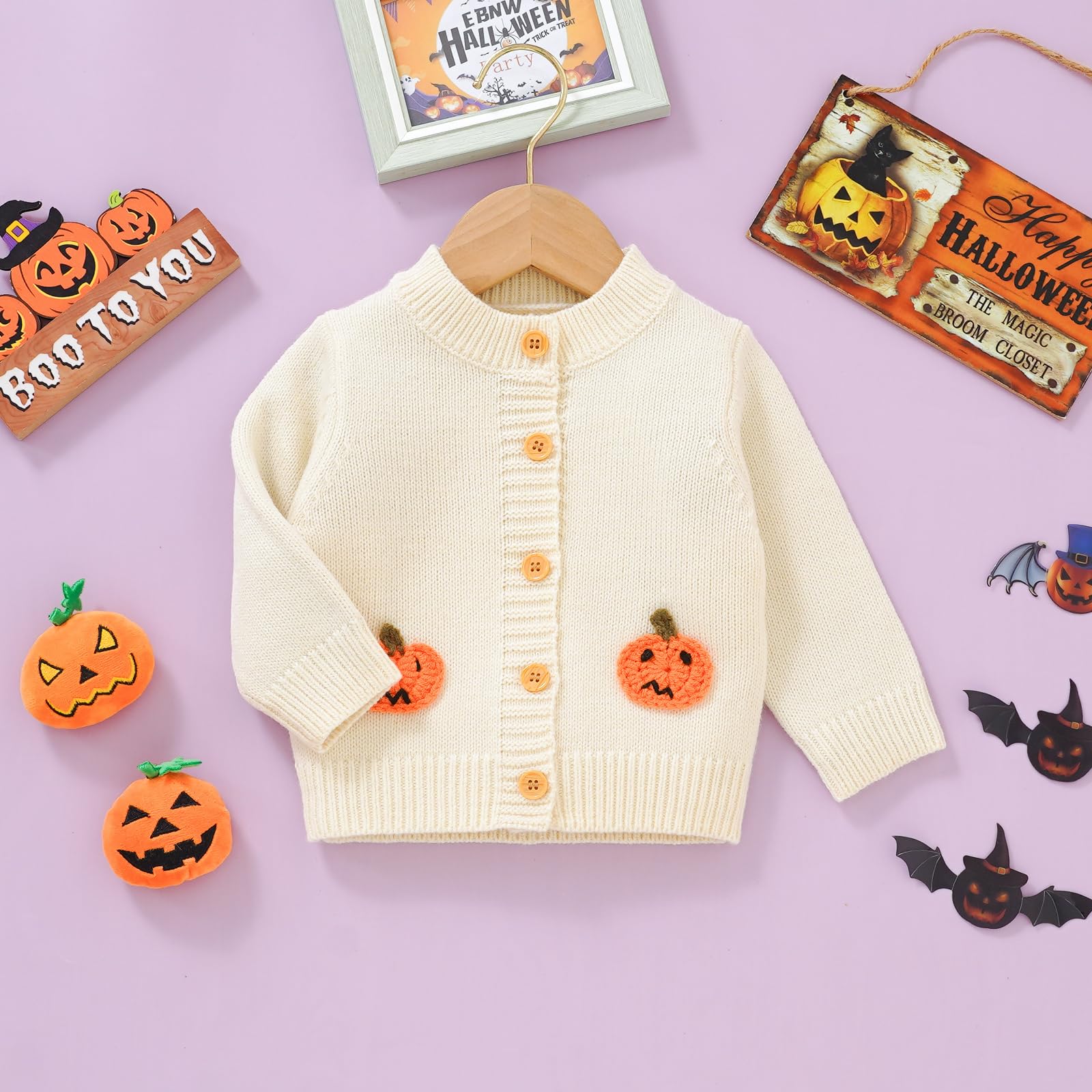 Cárdigan de punto para bebé, niña, calabaza, Halloween, ropa de manga larga, suéter de otoño e invierno, ropa cálida