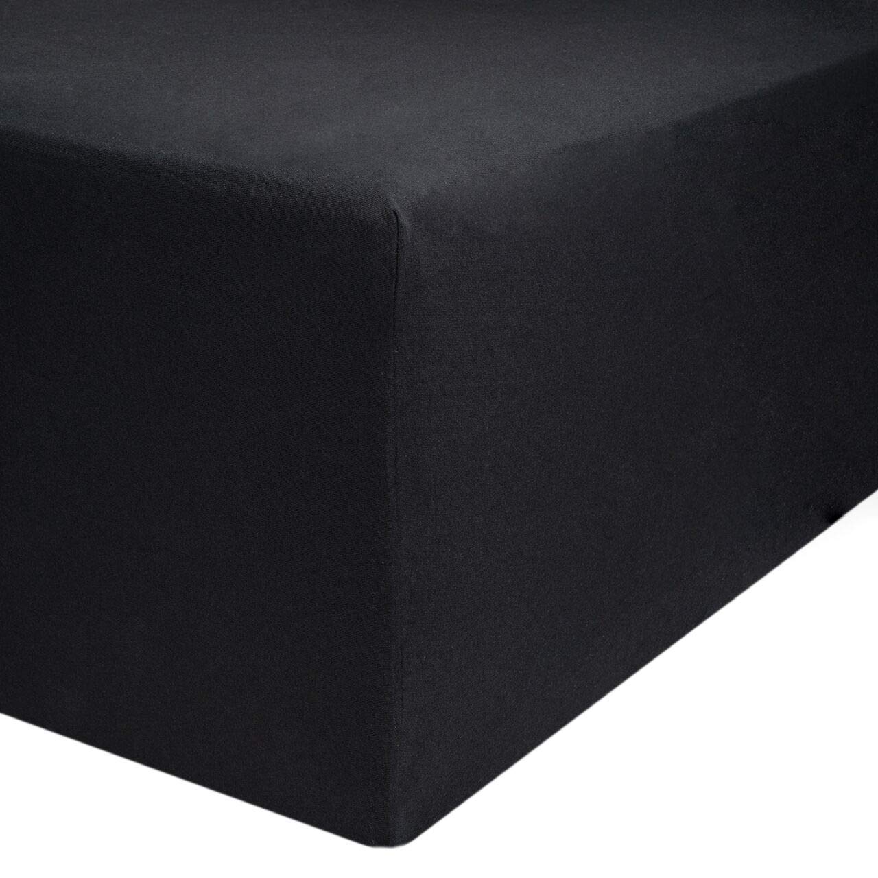 AVANTGARDE Premium SPANNBETTLAKEN √ 2er-Set je 180x200-200x220 √ hoher 40cm Steg √ auch für Wasserbett und Boxspringbett √ Spannbettlaken sehr Gute 195g/m² √ 97% Baumwolle / 3% Elastan (2X Schwarz)