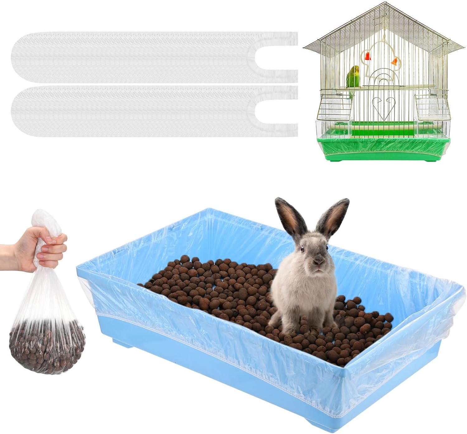 M METERXITY 100-Pack Disposable Cage Liner 28" x 20", Small Animal Clear Plastic Rabbit Bird Cage Liner Bag, Toilet Tray Replacement Universal Film ForParrot/Guinea Pig/Hamster Litter Box