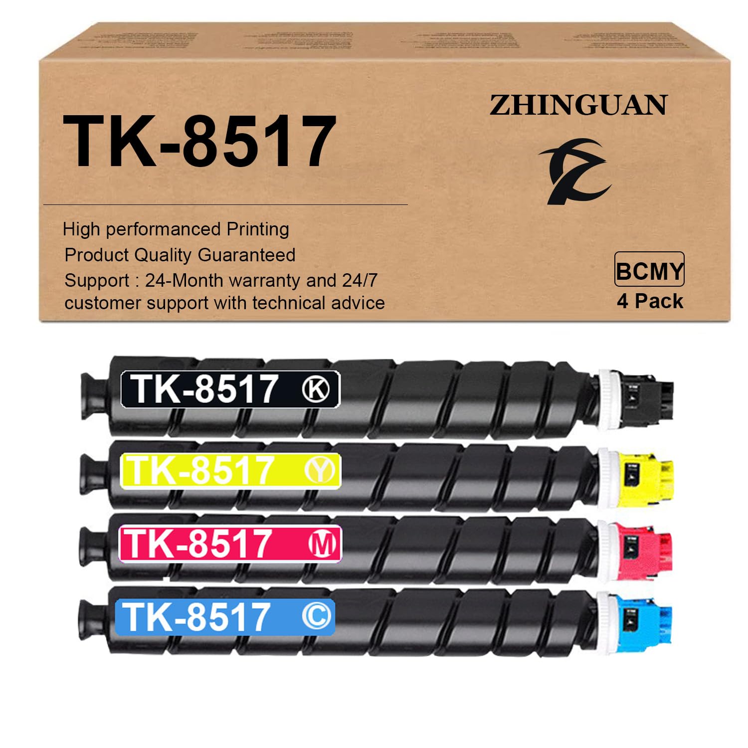 ZHINGUAN Remanufactured 4PK TK-8517 TK8517 TK 8517 Toner Cartridge Works for Kyocera TASKalfa 5052ci 5053ci 6052ci 6053ci Printers (4-Pack)