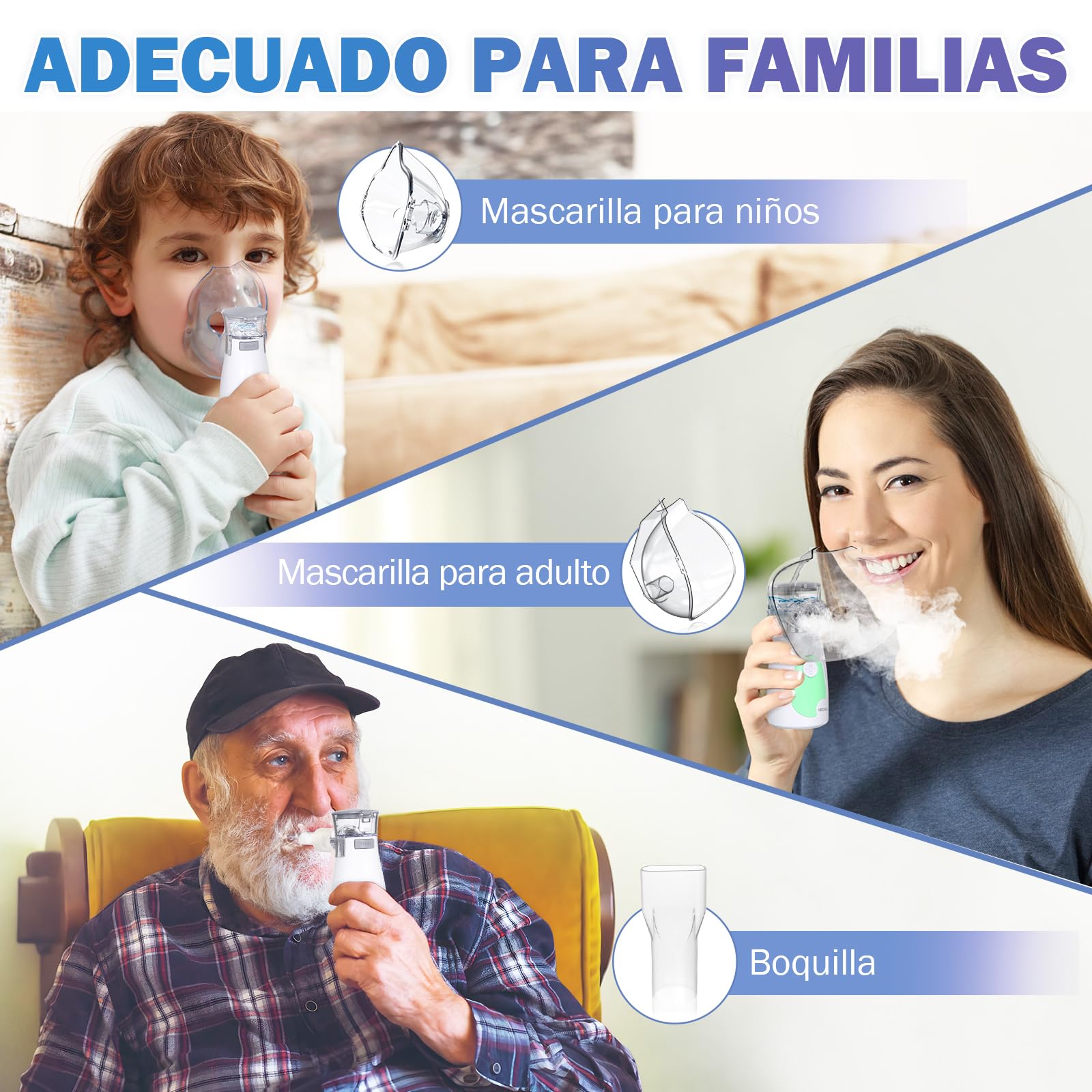 Meowyn Nebulizador, Nebulizador portátil para adultos niños y bebe, nebulizable recargable con 2 tasa de atomiajust, silencioso, 2 máscaras y 1 boquilla incluyen para el hogar y el uso de viaje