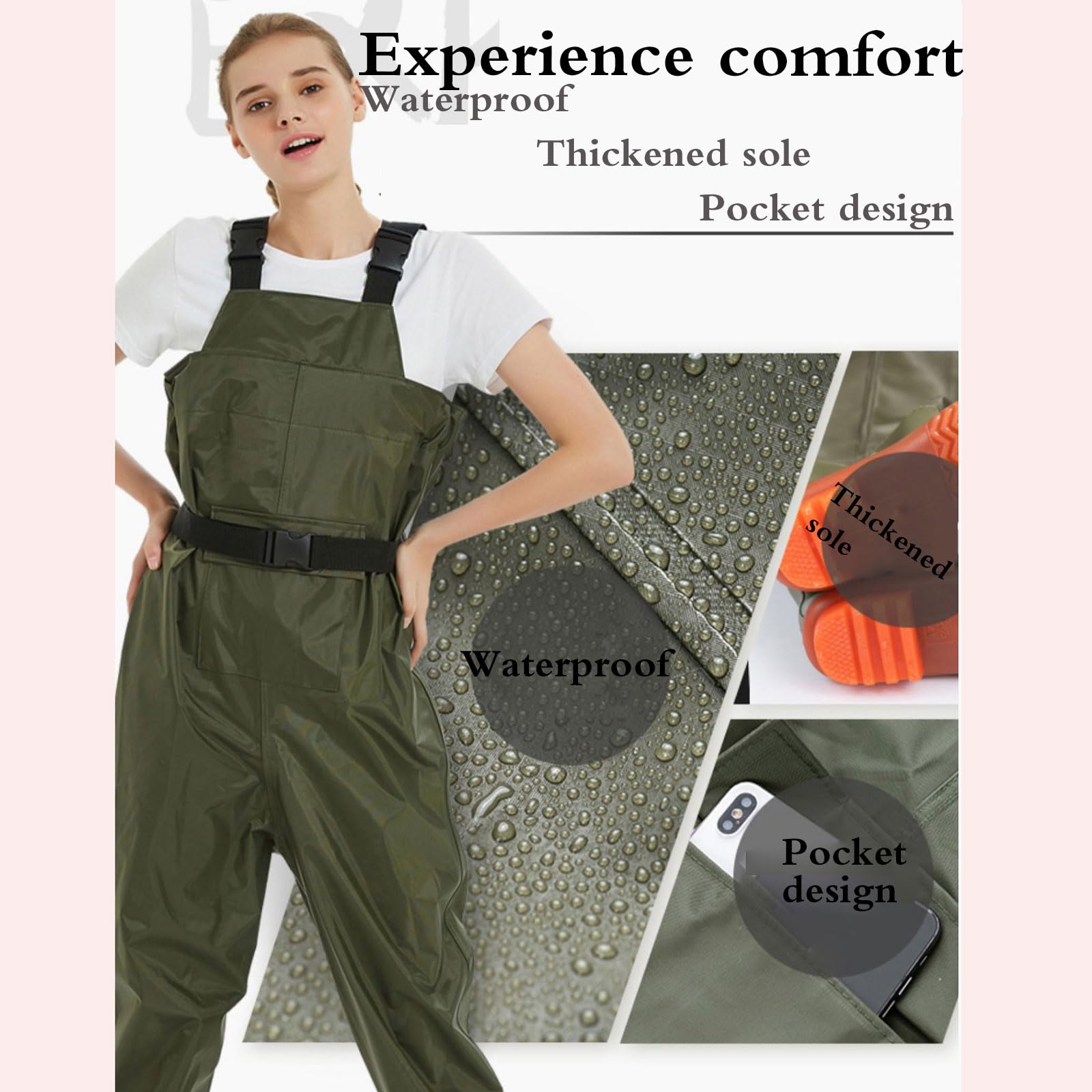 Waders Pantalons de Pêche avec Poche Poitrine,Pêche Waders Cuissardes,Waders de pêche Classic,Waders Peche Antidérapants,Respirant,avec Poche,pour la pêche,Les travaux de Construction