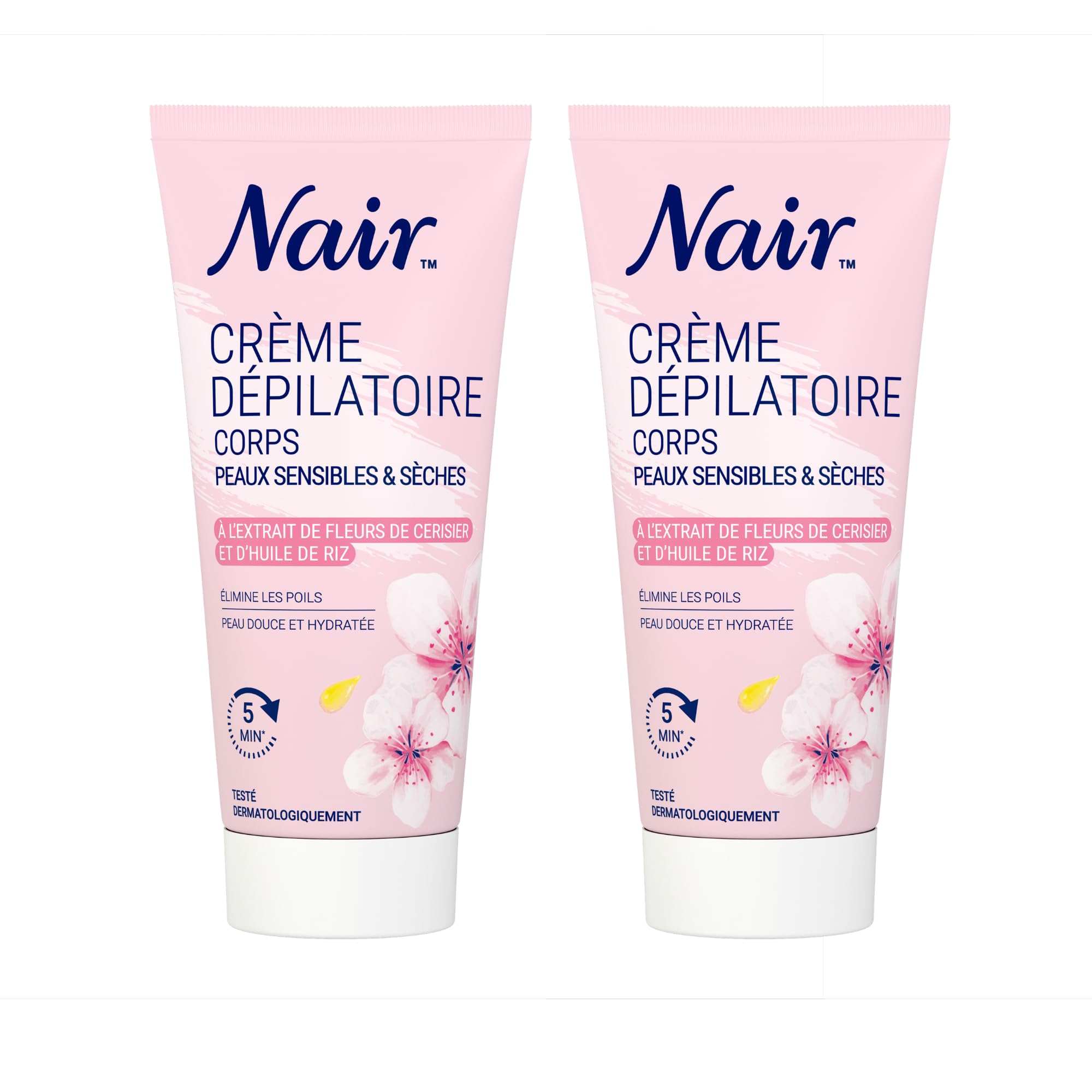 NAIR - Crème Dépilatoire Corps Parfum Doux - A l'Huile de Coco et Vitamine E - Lot de 2 tubes de 100ml - 5