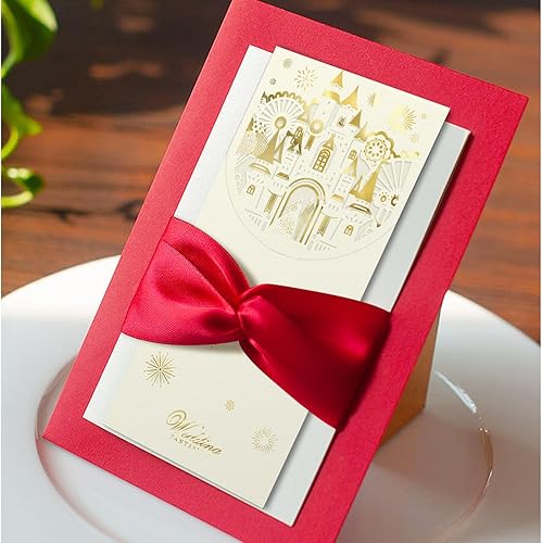 Miniatura 4 de Paquete de 20 sobres de boda por dinero, sobres de regalo dorados cortados con láser Hongbao para efectivo, bolsillo rojo para boda