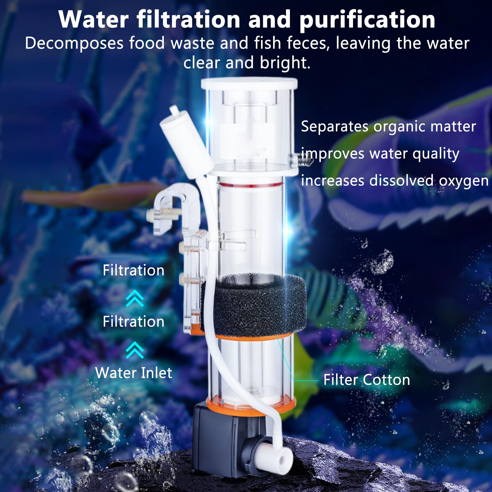 Skimmer per proteine per acquario, filtro interno per acquari d'acqua dolce e marini, migliora la qualità dell'acqua, adatto per acquari da 30 a 130 litri