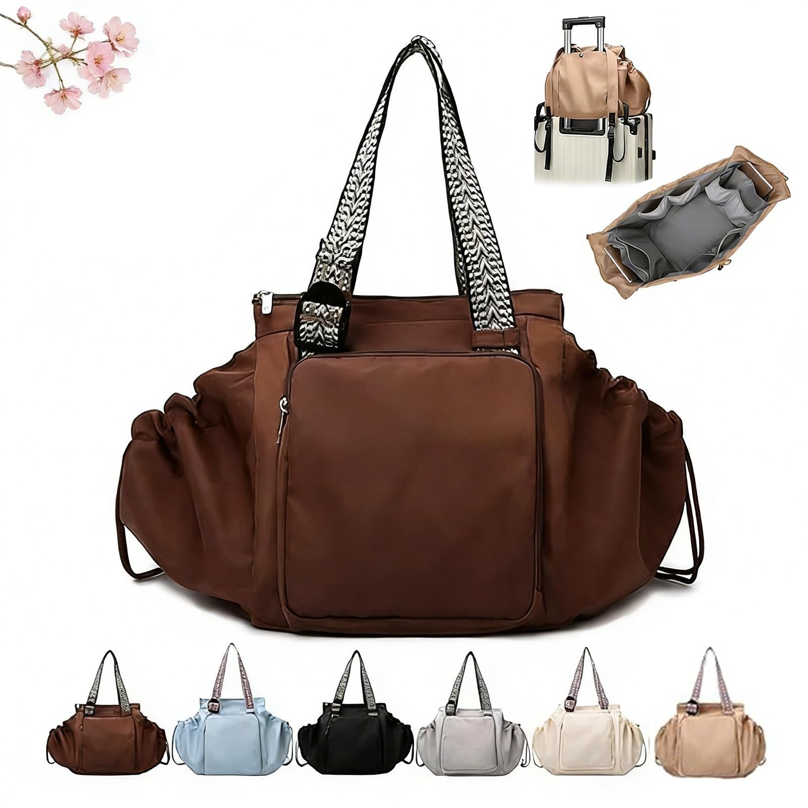 15-Pocket Multi-Functional Women's Backpack Tote Bag-Large Capacity Travel Storage Bag,Suitable for Travel,Work,Daily Use Brown