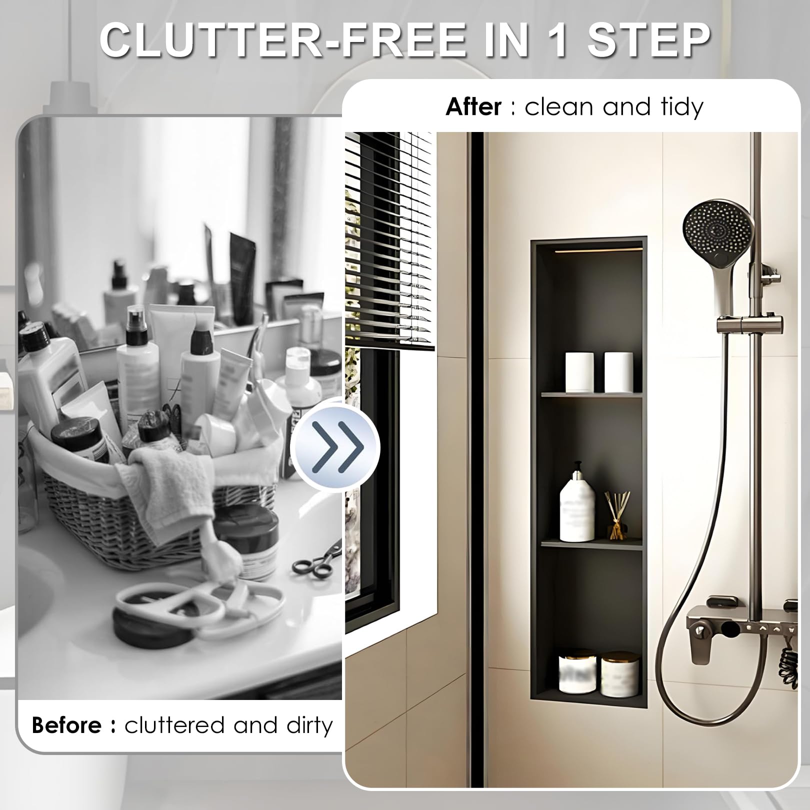 Estante de pared de ducha de acero inoxidable – Solución de almacenamiento empotrada de 1/2/3/4 niveles para baño y sala de estar, elegante nizer para duchas y espacios