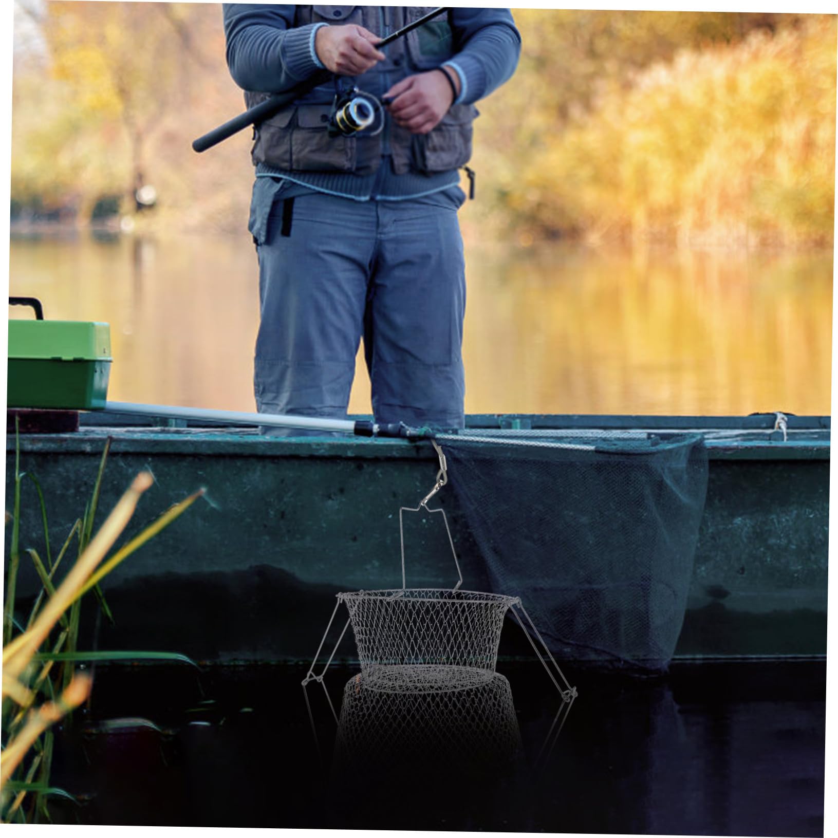 Cabilock Red de Pesca Metálica Plegable de 30 Cm Acero Inoxidable 304 Resistente Cesta para Pescar Peces y Cangrejos Accesorio de Pesca Portátil y Almacenamiento de Captura