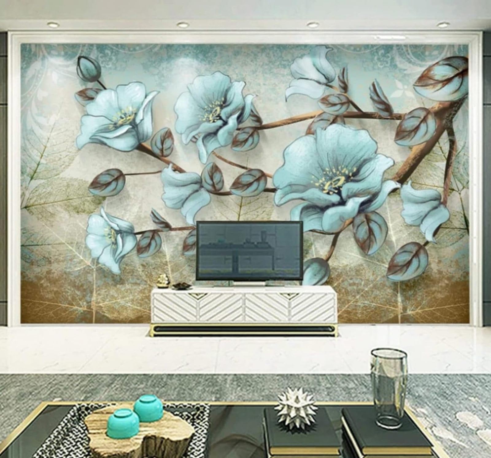 Xlming 400Cm×280Cm(B×H) Retro Hand Drawn Branches Flowers Art 3D Wallpaper Luxury Silk Study Dining Feature Sofa Grey Bedroom Living Room Tv Decorative Wall-400Cm×280Cm